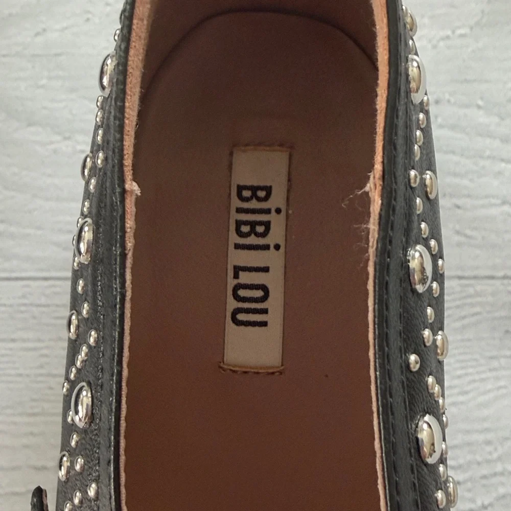 Anthropologie Bibi‎ Lou Studded Mary Jane Ballet Flats Size 39/US 8.5-9 Black
